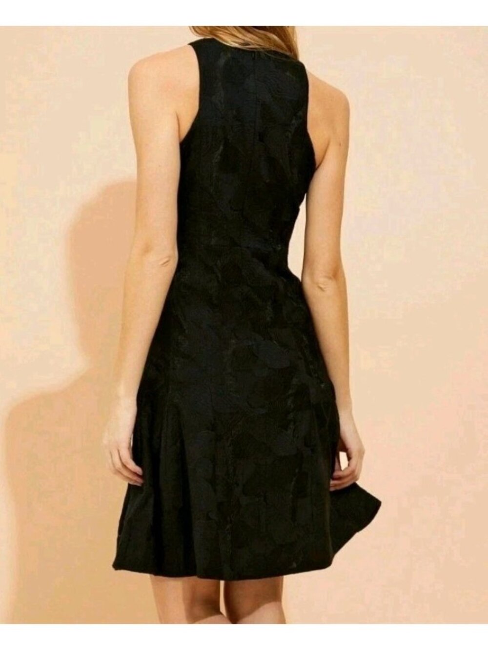 HALSTON HERITAGE NWT  SLEEVELESS HIGH NECK TULIP SKIRT JACQUARD DRESS SIZE 8 - Picture 3 of 11
